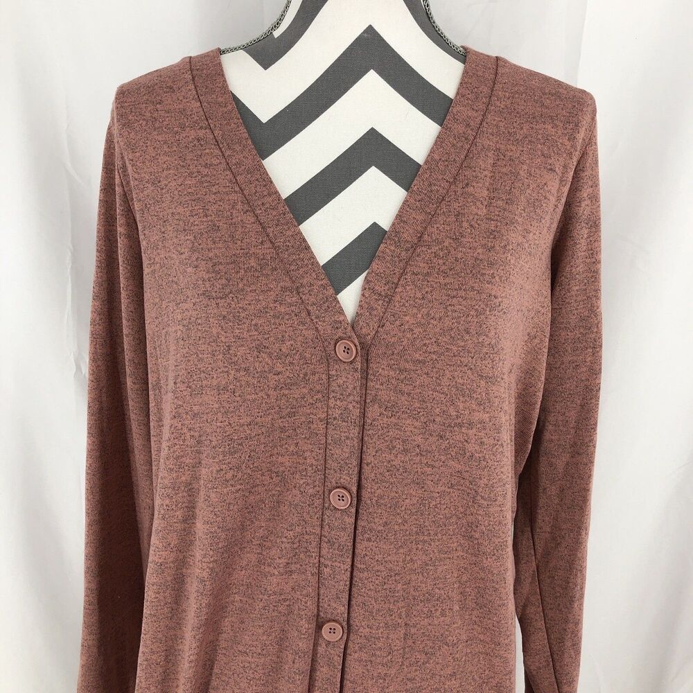 Denim & Co. Pink Heathered Gray Button Front Sweater Dress A280669 Medium